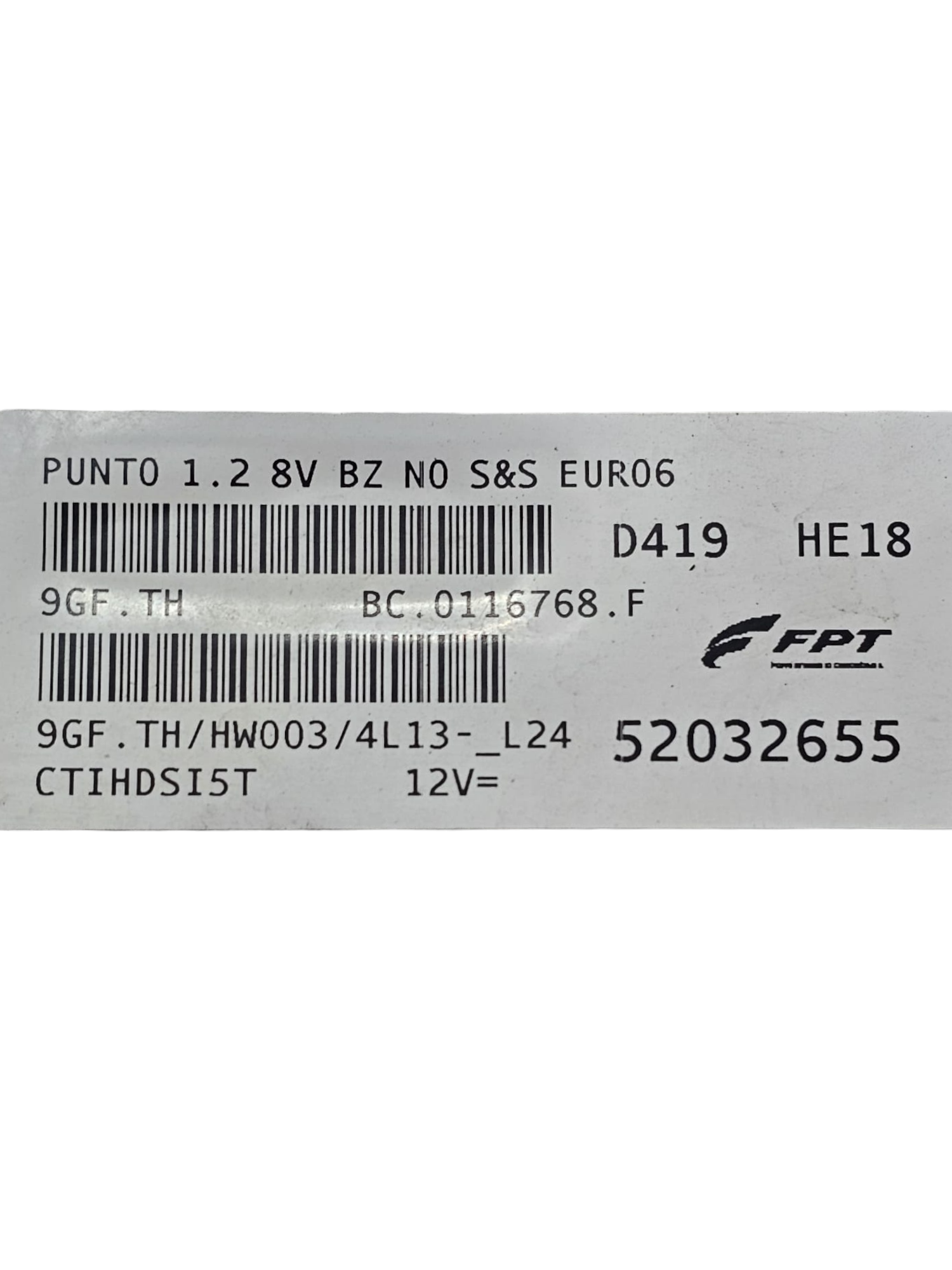 Unité de contrôle de l'ECU Fiat Punto 1.2 Essentie (2012-2018) COD: 52032655